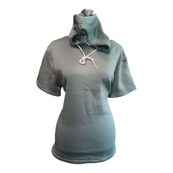 B5 Tops - Casual Sage Green Short Sleeve Hoodie for Women
